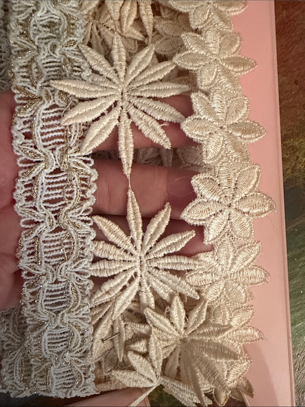 Ivory Lace Trim Bundle Vintage Antique wrapped on 3 pink spool set - Picture 4 of 8